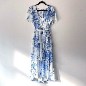 Calvin Klein Women's Midi Floral Chiffon Tie Waist Dress Size 2